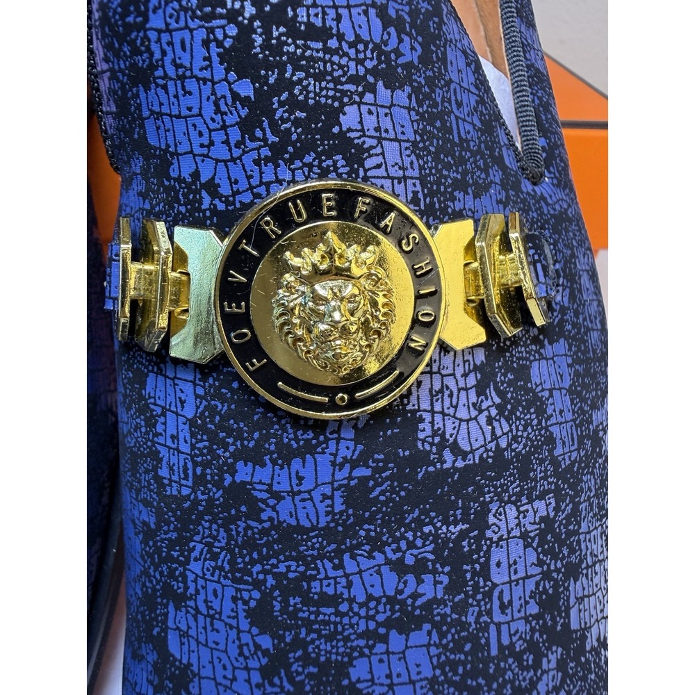 FOEVTRUE Men's Slip On Dress Loafers 10.5 Black Blue Gold Medallion Buckle Forma - Picture 3 of 9